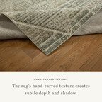 Neutral beige geometric patterned rug with textured woven appearance and diamond motifs