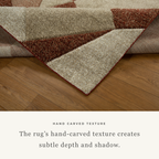 Brown and cream geometric diamond pattern area rug with textured weave