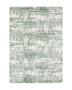 Green and white distressed textured area rug with abstract marbled pattern