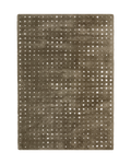 Grey wool rug with white polka dot pattern and textured surface