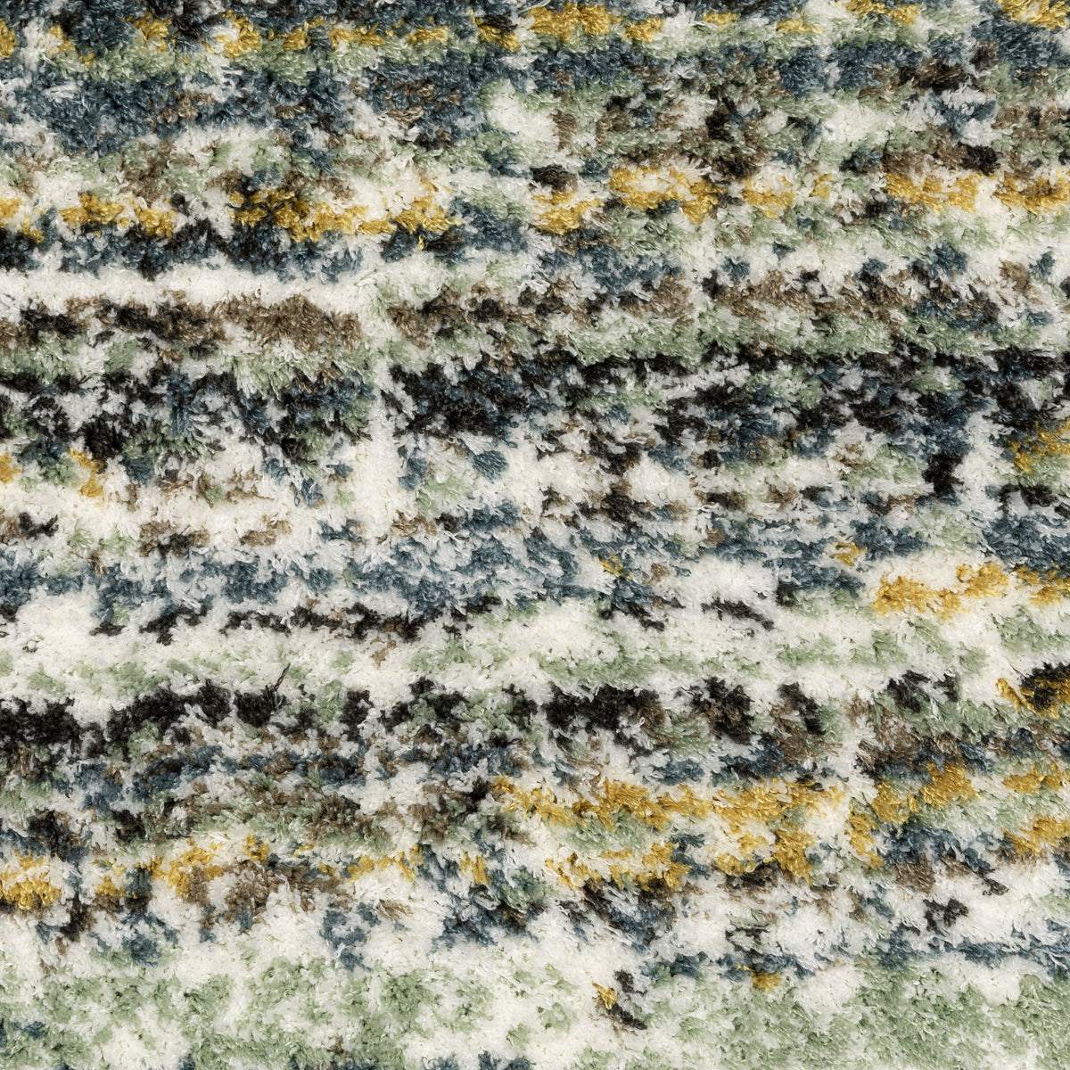 Textured striped area rug in grey, blue, green and cream tones