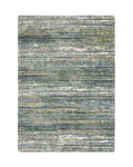 Textured striped area rug in grey, blue, green and cream tones