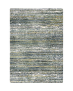 Textured striped area rug in grey, blue, green and cream tones