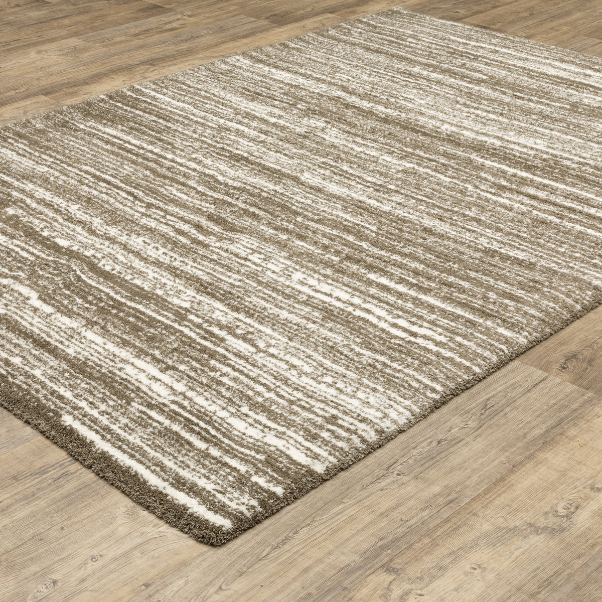 Brown and cream striped texture rug with horizontal woven pattern