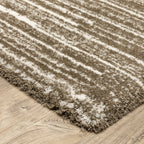 Brown and cream striped texture rug with horizontal woven pattern
