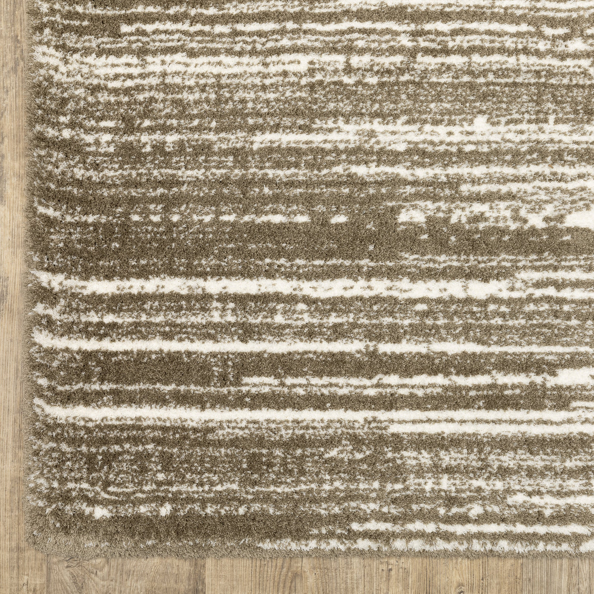 Brown and cream striped texture rug with horizontal woven pattern