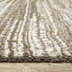 Brown and cream striped texture rug with horizontal woven pattern