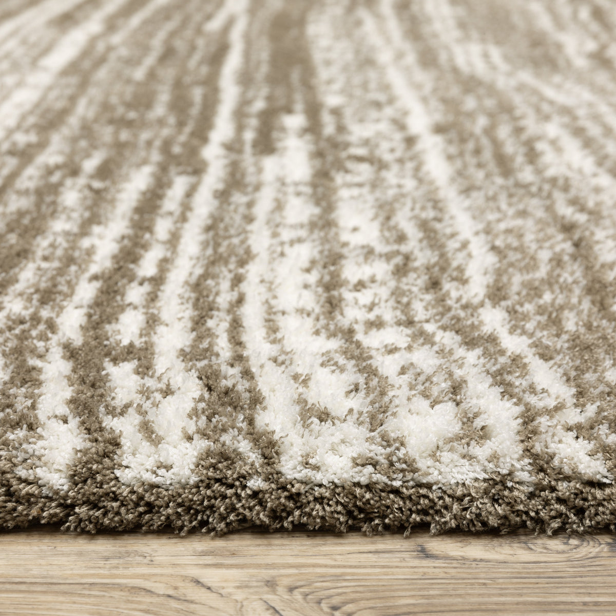 Brown and cream striped texture rug with horizontal woven pattern