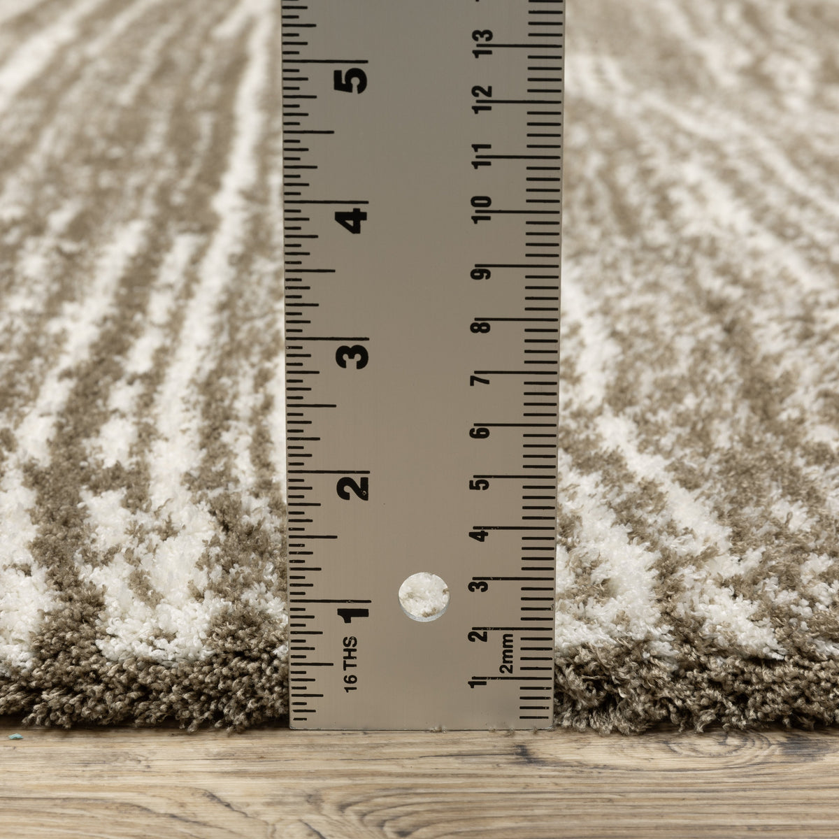 Brown and cream striped texture rug with horizontal woven pattern