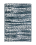 Teal and white striped wool rug with textured horizontal pattern detail