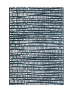 Teal and white striped wool rug with textured horizontal pattern detail