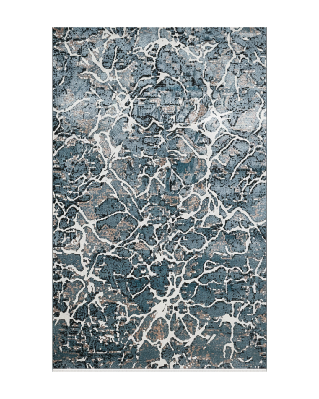 Vintage-inspired blue and cream crackle pattern area rug with distressed texture