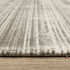 Neutral striped rug with horizontal lines in beige and gray tones
