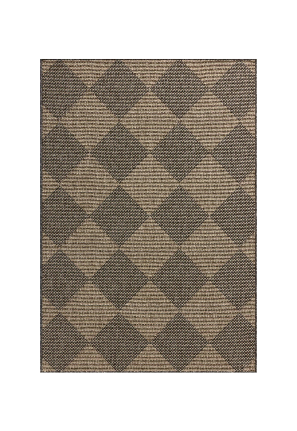 Natural fiber rug with geometric diamond pattern in tan and charcoal