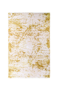 Gold and white distressed texture rug with abstract splatter pattern