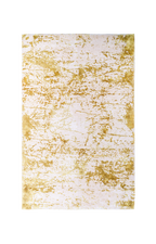 Gold and white distressed texture rug with abstract splatter pattern