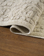 Cream and taupe traditional floral patterned area rug with ornate border
