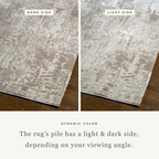 Distressed beige and taupe abstract rug with weathered texture design