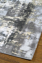 Gray and beige abstract distressed rug with modern textured pattern design
