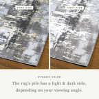 Gray and beige abstract distressed rug with modern textured pattern design
