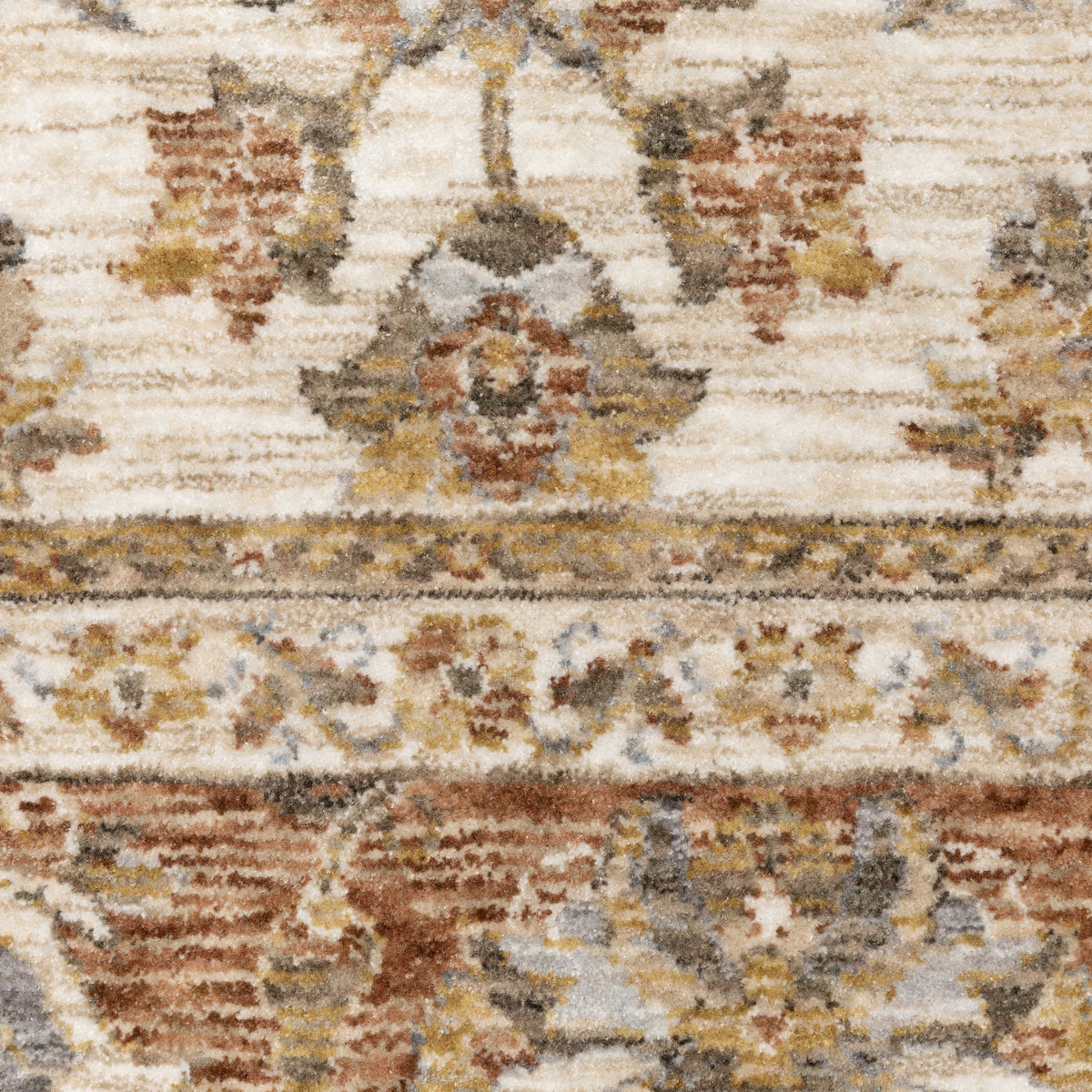 Classic floral pattern rug with cream center, terracotta border and ornate medallion design