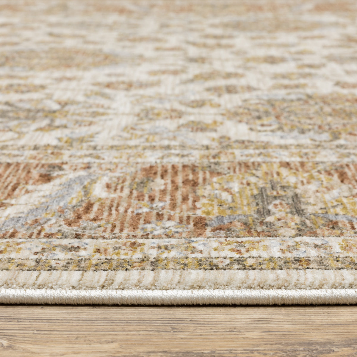 Classic floral pattern rug with cream center, terracotta border and ornate medallion design