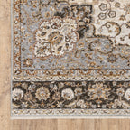 Beige traditional Persian style rug with ornate medallion and floral border patterns