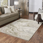 Beige and taupe marbled swirl pattern area rug with textured finish