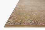 Vintage-inspired area rug with warm tan, blue, and purple tones in traditional pattern
