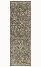 Gray traditional rug with floral botanical pattern and cream border
