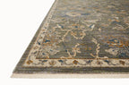 Gray traditional rug with floral botanical pattern and cream border