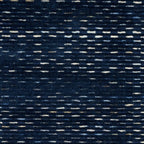 Dark blue textured area rug with subtle horizontal striations and woven pattern