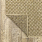 Natural beige textured woven rug with subtle crosshatch pattern