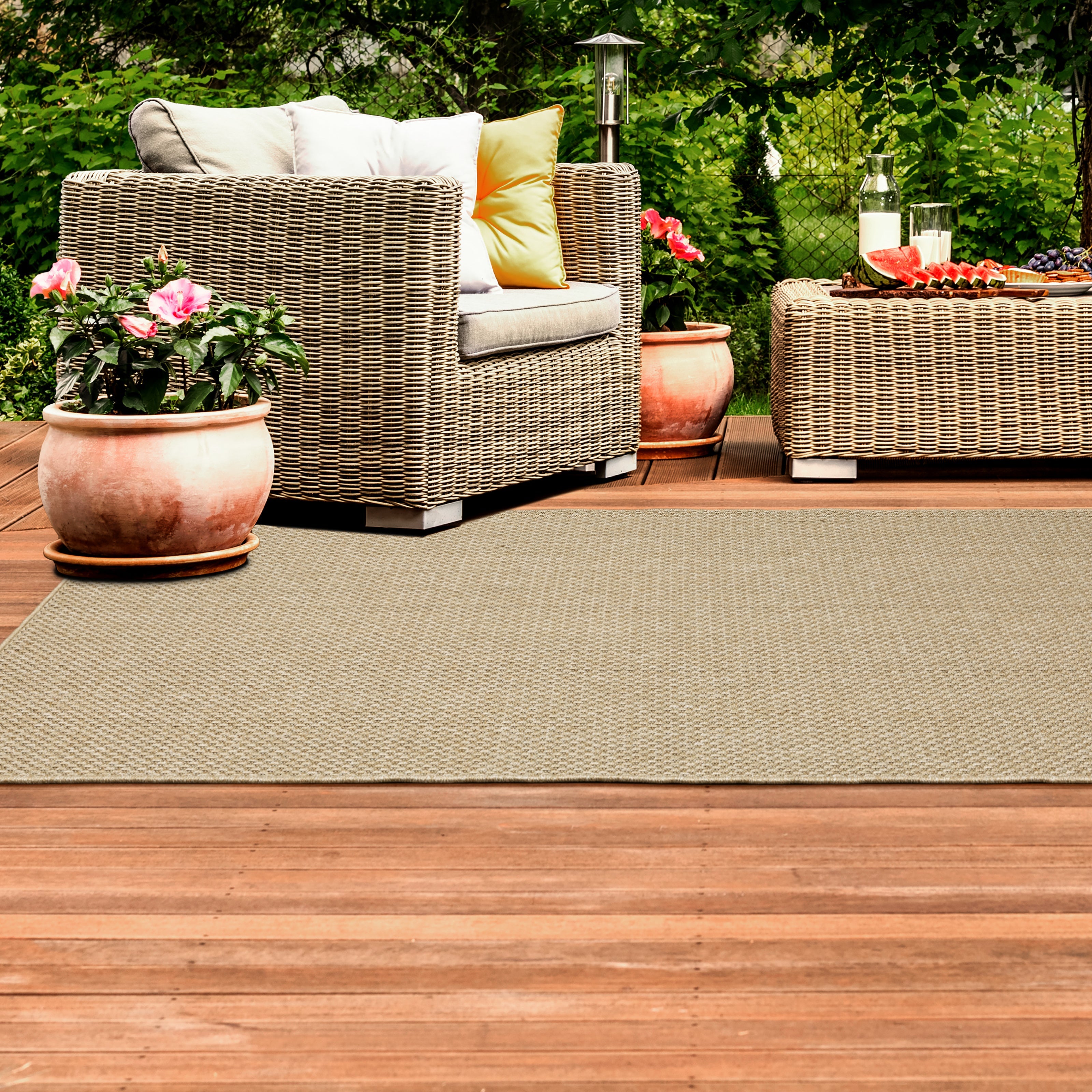 Natural beige textured woven rug with subtle crosshatch pattern