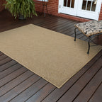 Natural beige textured woven rug with subtle crosshatch pattern