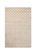 Beige checkered wool rug with textured geometric pattern design