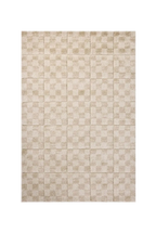 Beige checkered wool rug with textured geometric pattern design
