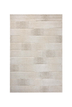 Neutral beige striped area rug with subtle texture and horizontal pattern detail