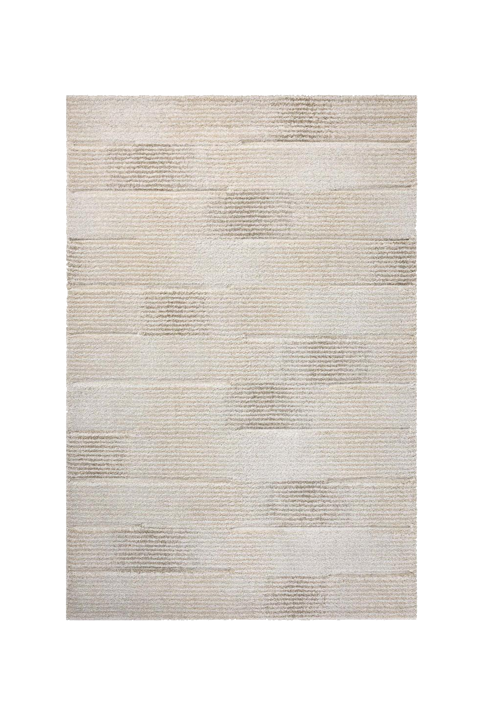 Neutral beige striped area rug with subtle texture and horizontal pattern detail