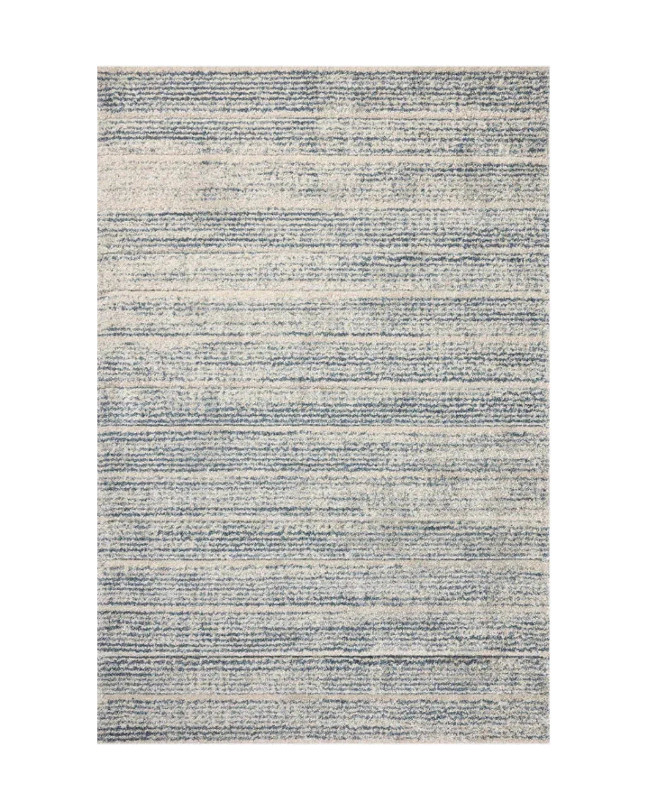 Modern striped area rug in grey, beige and cream tones with textured weave