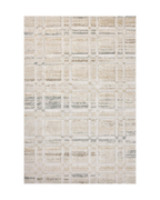 Beige geometric patterned rug with grey accents and textured wool construction