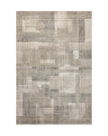 Beige and gray geometric patterned rug with textured woven surface
