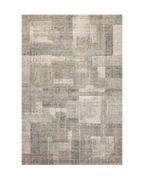 Beige and gray geometric patterned rug with textured woven surface