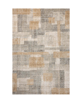 Modern geometric block pattern rug in beige, grey, and tan tones