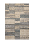 Modern geometric block pattern area rug in grey, beige and tan tones