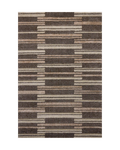 Modern geometric striped rug in brown and beige tones with textured pattern