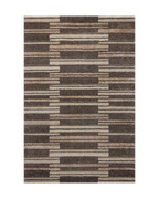 Modern geometric striped rug in brown and beige tones with textured pattern