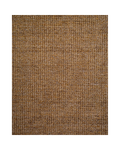 Woven natural fiber rug with tan and brown textured striped pattern