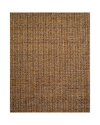 Woven natural fiber rug with tan and brown textured striped pattern