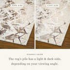 Beige isometric geometric rug with brown abstract pattern and distressed texture